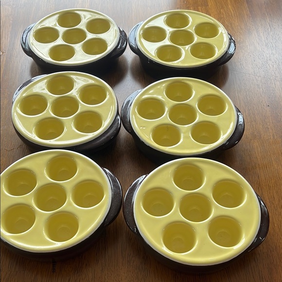 Yellow and Brown Escargot Dishes Set - Picture 1 of 3
